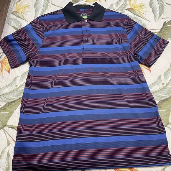 Men’s PGA Tour Blue and Red Golf Polo Shirt with Bold Stripes - Size Medium - Picture 3 of 6